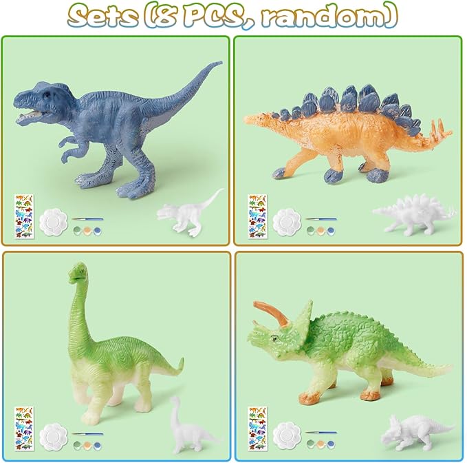 Dinosaurs Painting Kit Pack 8 for Girls & Boys Dino Party Favors, Birthday Party Favors, Art & Crafts Activity, Great for Easter Basket Stuffers
