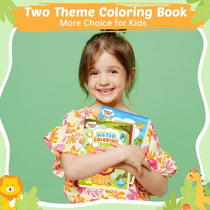 Water Coloring Books for Toddlers - Easter Basket Stuffers Watercolor Paint Book Drawing Art Paper for Kids Mess Free Craft Supplies kit Toy for Age 3 4 5 6 Valentines Birthday Gift(Dinosaur,Animals)