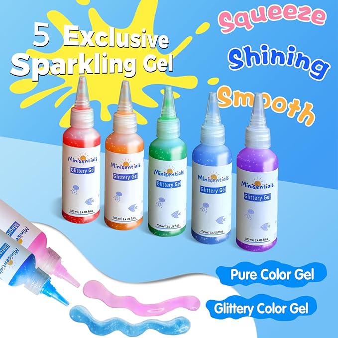 MINISENTIALS Magic Water Elf Toy Kit - 10 Colors Aqua Art Gel 100ml Jumbo Size Famliy Set - 10 Sea Creature Molds Magic Fairy Squishy Maker - Party Favor Birthday Christmas Gift for Kids