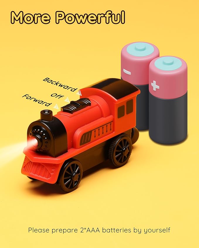 SainSmart Jr. Wooden Train Set Accessories, 2 PCS Motorized Train for Toddlers with Magnetic Connection, Battery Operated Train Compatible with All Major Brands, Gift for Kids Aged 3+