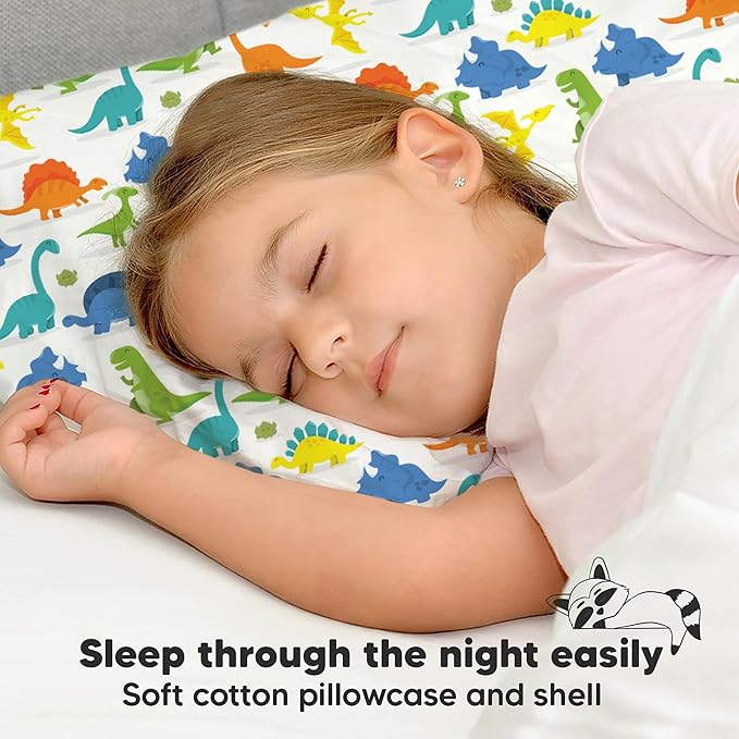 Toddler Pillow with Pillowcase - 13x18 My Little Dreamy Pillow, Organic Cotton Toddler Pillows for Sleeping, Kids Pillow, Travel Pillows, Mini Pillow, Nursery Pillow, Toddler Bed Pillow (Happy Dino)