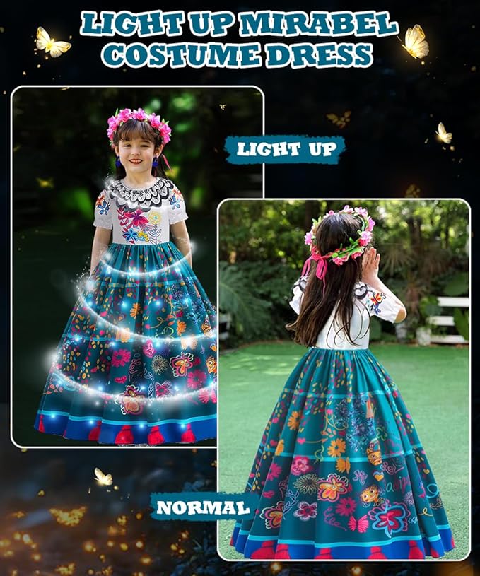 TOLOYE Princess Dress Up for Girls, Princess Costume for Girls Light Up with Accessories for Halloween Carnival Cospaly