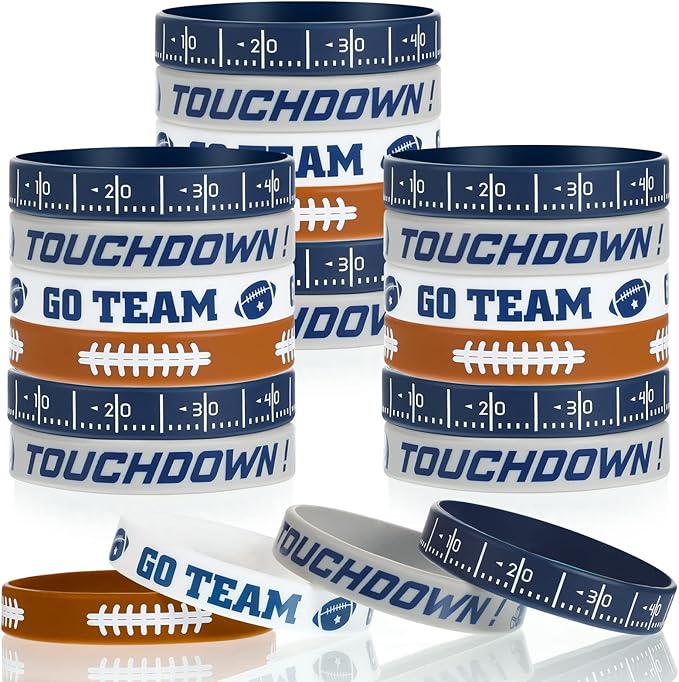 Deekin 32 Pcs Football Silicone Bracelets Football Party Favor Bracelet Football Motivational Rubber Bracelets for Men Women Fan Party Favors Sport Theme Birthday Party Supplies Gifts (Classic)