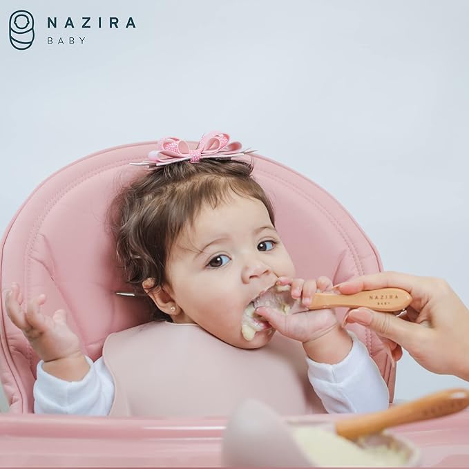 Baby Self Feeding All Natural Beech Wood Fork and Spoon Set - BPA Free, Toddler Tableware, Suitable For Stage 1 Babies - Soft Curved Food Grade Silicone Head (Magic Mint)