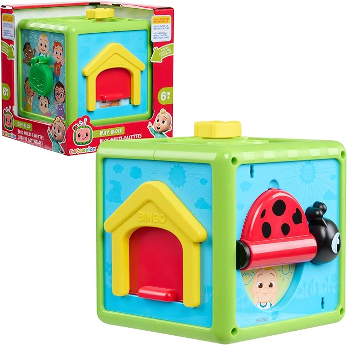 Just Play CoComelon 6-inch Busy Block, Educational and Early Learning Activity Cube, Kids Toys for Ages 06 Month