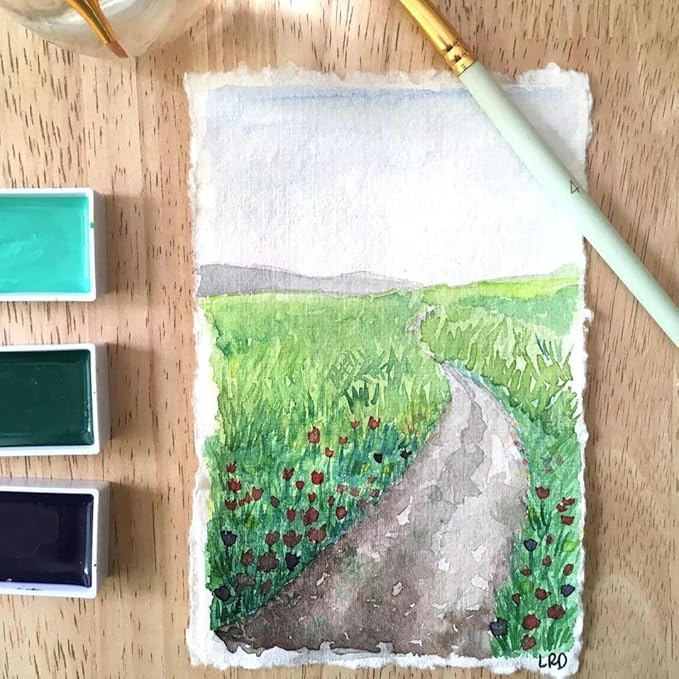 50 Sheets - Rough/Textured Watercolor Paper - 6 X 4 inches(150GSM) - Handmade/Deckle Edge Paper Made from Virgin Egyptian Cotton - Off-White by Leather Village