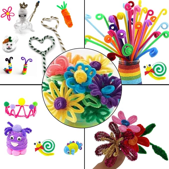 Cldamecy 100 pcs Brown Pipe Cleaners with 20 pcs Googly Eyes,Chenille Stems for Craft Project,Craft Pipe Cleaners for DIY Projects,Arts and Holiday Decoration