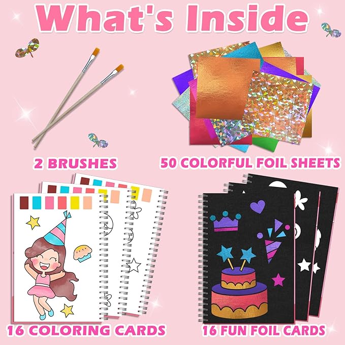 SOOVSY Art & Craft Activity Toys Kit, Foil Animals Crafts Children Fun DIY Creative Toy of The Year, No Mess Art Kits for Kids, Gift for Boys Girls Ages… (Birthday&Coloring)