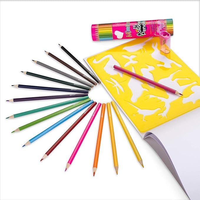 Drawing Stencil Kit for Kids, 60 PC Art Set with 370+ Shapes, Sketch Pad, and Colored Pencils for DIY Arts and Crafts for Boys and Girls, Draw with Letter, Animal and Car Stencils, Pink