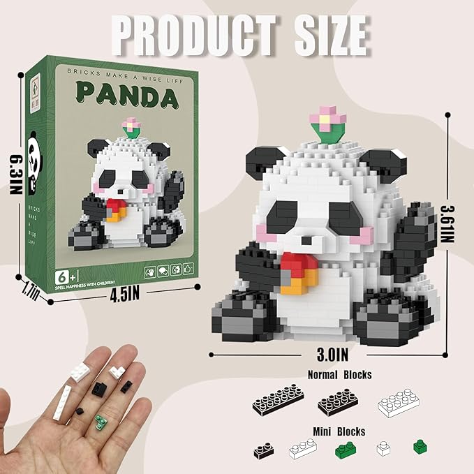 Mini Building Blocks- Waving Panda, Party Favors- Micro Blocks Panda Toy for Kids 6 7 8 9 10+, Mini Blocks Building Sets for Adults, Easter/Birthday for Boys and Girls(538PCS)
