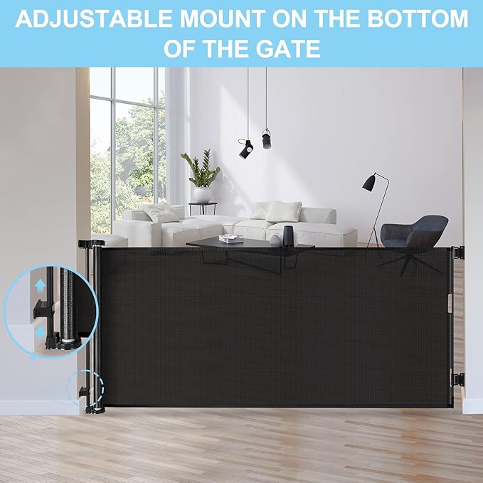 80 Inch Extra Long Retractable Baby Gates Extra Wide Baby Gates for Large Openings Indoor Retractable Dog Gate for The House Extra Wide Dog Gate Outdoor Mesh Pet Gates Child Gate for Kids (Black)
