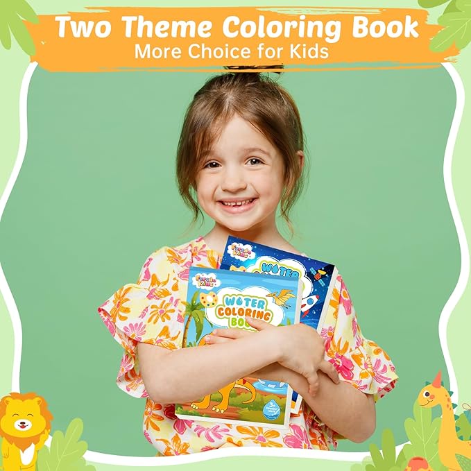 Water Coloring Books for Toddlers - Easter Basket Stuffers Watercolor Paint Book Drawing Art Paper for Kids Mess Free Craft Supplies kit Toy for Age 3 4 5 6 Valentines Birthday Gift(Planet,Dinasour）