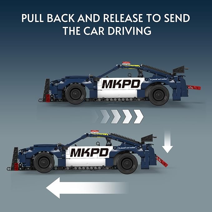 Mould King 15073 Barricade Police Car Building Sets, MOC Deformed Mustang Pull-Back Drag Race Toy Car Model Kit, Gift for Kids/Adults Collections Enthusiasts (786 Pieces, Dynamic Version)