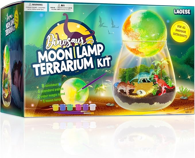 Dinosaur Terrarium Kit for Kids - Dino Kid Crafts with DIY Moon Lamp Kit - Birthday Gift for Boys Ages 4 5 6 7 8-12 Year Old - Arts and Crafts for Boys and Kids - Gifts for Boys