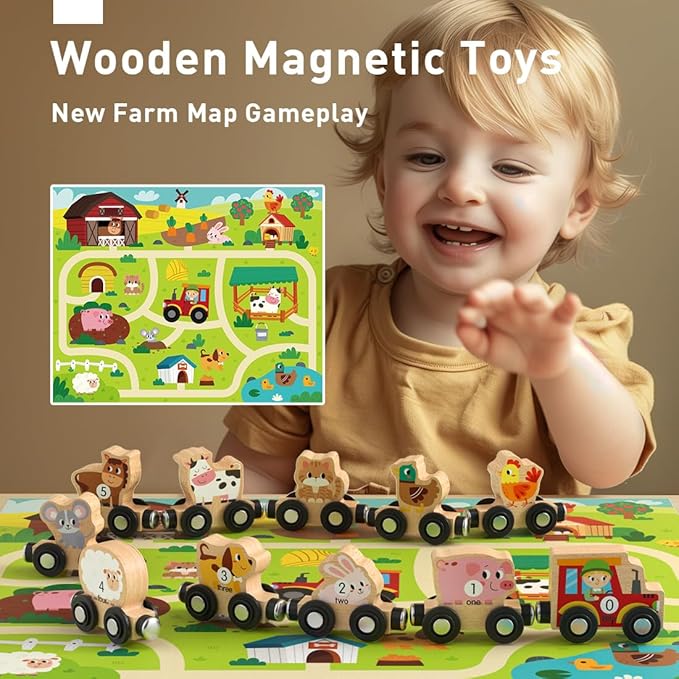 Montessori Toys for Toddlers, 11PCS Wooden Train Set, Toddler Toys for Preschool Learning Activities for Kids, Birthday Gift for Boys and Girls