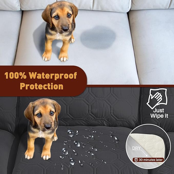 XINEAGE 100% Waterproof Recliner Chair Cover, Non Slip Covers for Recliner Chair with Pocket, Washable Dog Recliner Couch Cover with Elastic Straps (Black, 28")