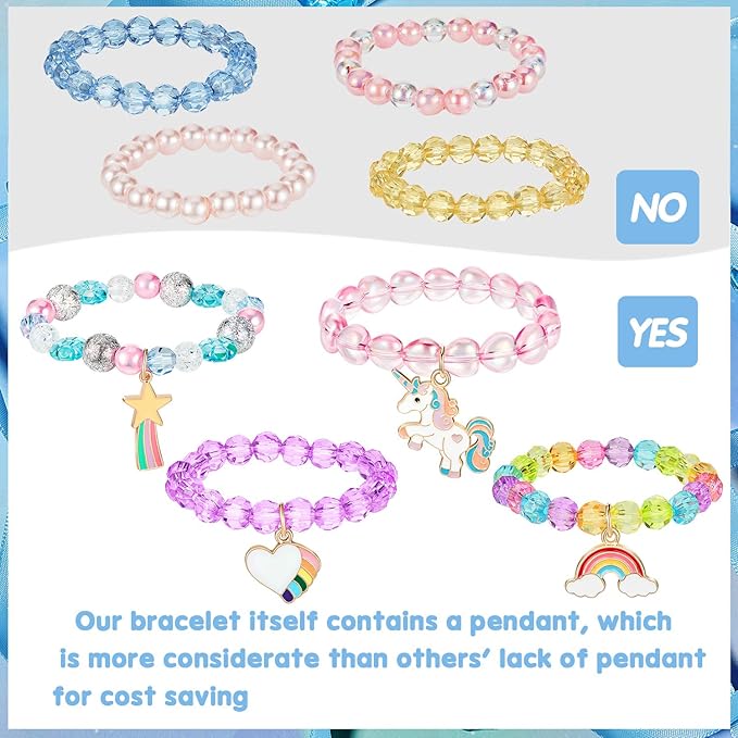 Hicarer 9 Pieces Unicorn Girls Bracelets for Toddler Little Girls Rainbow Bracelets Princess Colorful Cute Beaded Jewelry for Gift Goodie Bag Stuffers Birthday Party Favors(Crystal Style)