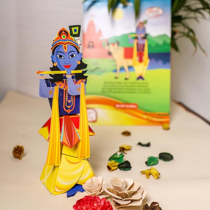 Desi Favors DIY Krishna Paper Craft Kit for Kids - Make Your Own Krishna - Diwali Gifts for Kids - Major Deity Hinduism | Hindu God Origami Diwali Festival Krishna Idol - 9.4x2.7 Inches (Pack of 1)