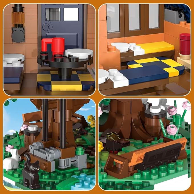 Tree Building House Set with LED,Street View Tree Building Blocks Toy, Gift for Adult,Boys Girls Age 14+，Mini Brick 1020pcs (Not Compatible with Lego)