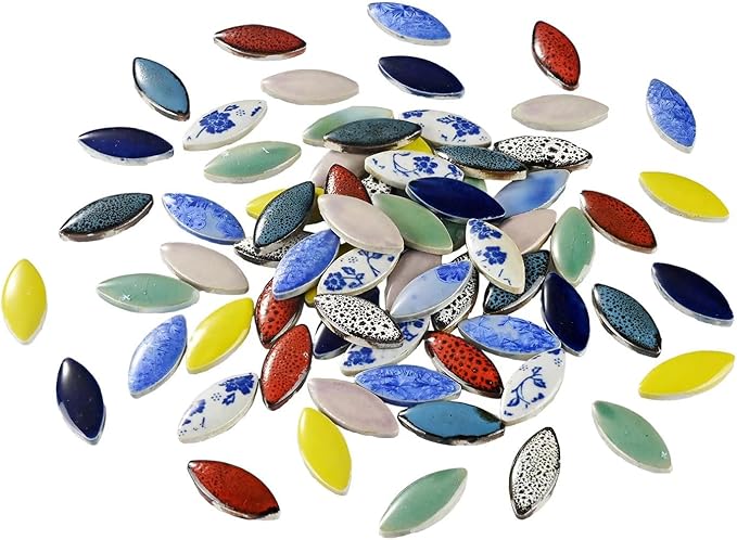 70 Pcs Petal Ceramics Mosaic Tiles for Crafts, Stained Ceramics Supplies, Flower Leaves Mosaic Ceramics Mosaic Pieces Kit for DIY Crafts Plates Picture Frames Home Decorations - Black