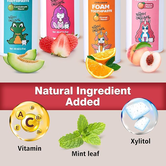NOHOO Kids Foam Toothpaste with Fruit Flavor,Fluoride Free Natural Formul, Foam Toothpaste for Electric Toothbrush,Suitable for Toddler's Oral Cleaning and Cavity Prevention (2PCS Strawberry)