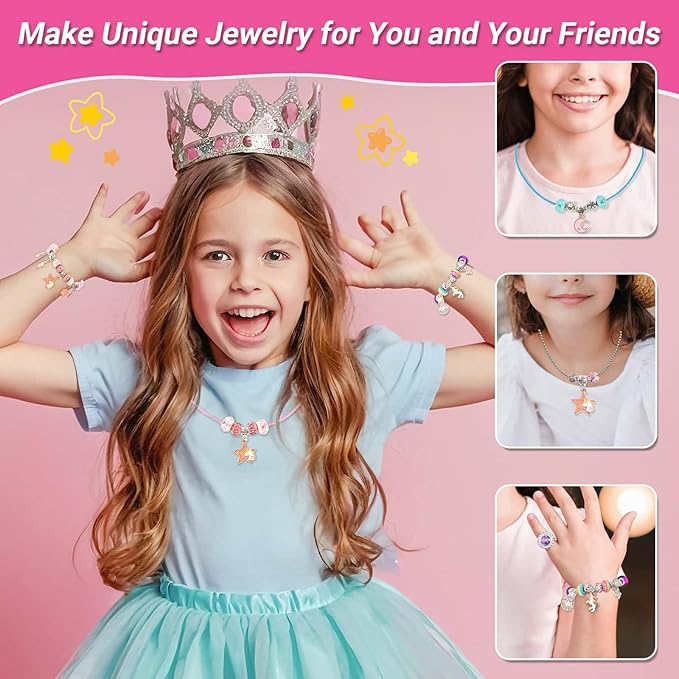 LifeisLuck Charm Bracelet Making Kit - 110 Pcs Girls Beads Jewelry Making Kit, Unicorn & Mermaid Crafts Toys Kids Birthday Gifts for Little Girls Ages 8-12, with H Initial Personalized Bracelet Case