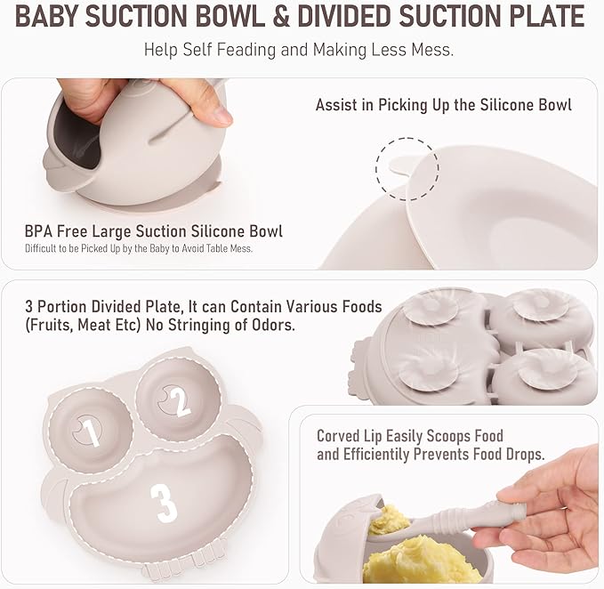 Baby Weaning Set, Silicone Baby Feeding Set(10 Pcs), Toddler Weaning Set with Adjustable Bib, Suction Bowl, Plate, Fork, Spoon, Water & Snack Cup Kit, Baby Led Weaning Kit for Babies and Kids