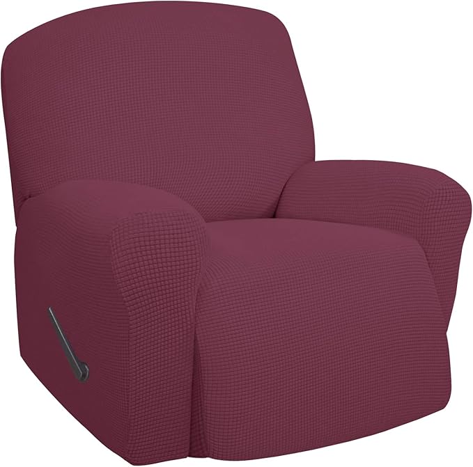Easy-Going Oversized Recliner Stretch Sofa Slipcover Sofa Cover 1 Piece Furniture Protector Couch Soft with Elastic Bottom Kids,Polyester Spandex Jacquard Small Checks(Oversize Recliner,ASH Rose)