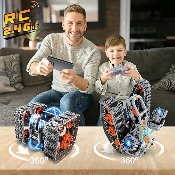 5-in-1 Building Toys with LED Light, APP & Remote Controll Building Block Set, 604 PCS RC Tech Rechargeable Tank Robot Sleigh Tracked Racer Toy, Gift for Kids Boys Girls Ages 6 7 8 9 10 11 12+