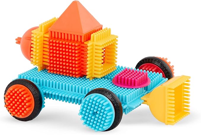 Battat- Bristle Blocks- STEM Interlocking Building Blocks- 80 pc Playset- Reusable Storage Bucket- Developmental Toys for Toddlers & Kids- Big Value Case- 2 Years +