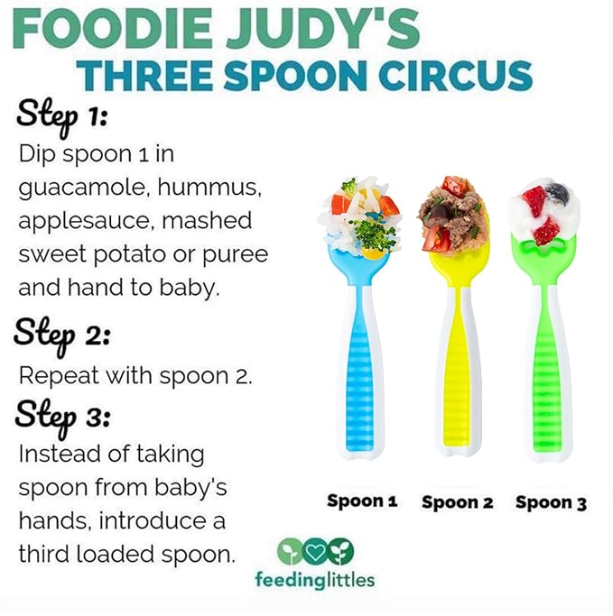 NumNum Baby Spoons Set, Feeding Littles x Silicone Pre-Spoon GOOtensils for Kids Aged 6+ Months - First Stage, Baby Led Weaning (BLW), Teething Spoon - Toddler Utensils - 3 Spoons, Neon