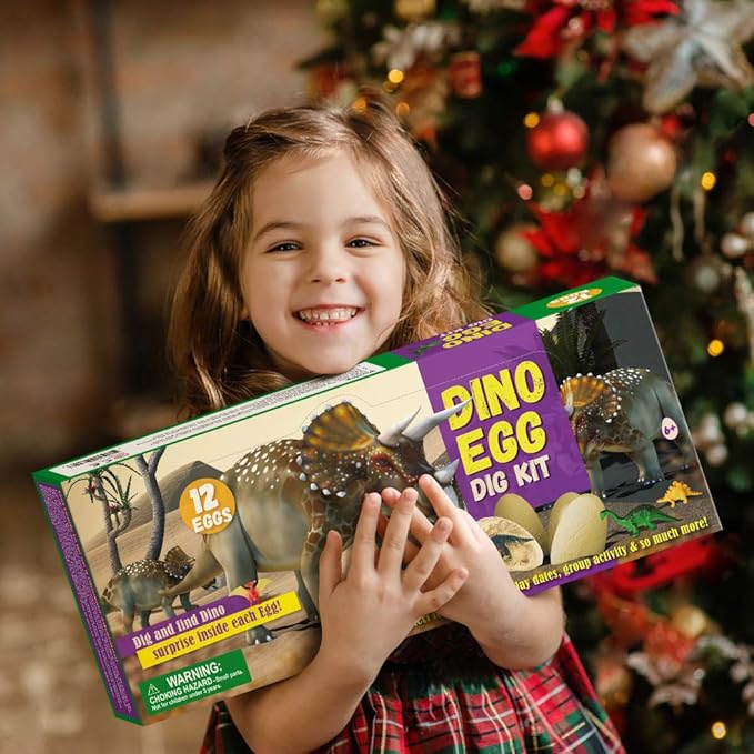 XXTOYS 𝐃𝐢𝐧𝐨 𝐄𝐠𝐠 𝐃𝐢𝐠 𝐊𝐢𝐭, Dig a Dozen Dinosaur Eggs Excavation Kits with 12 Unique Dinosaur Toys, Dinosaur Dig for Kids, Easter Party Archaeology Paleontology Educational Science STEM Gift