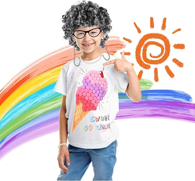 Old Lady Costume for Girls 100 Days of School Costume 100 Days DIY Shirt Pom Poms Balls for Kids Grandma Dress up