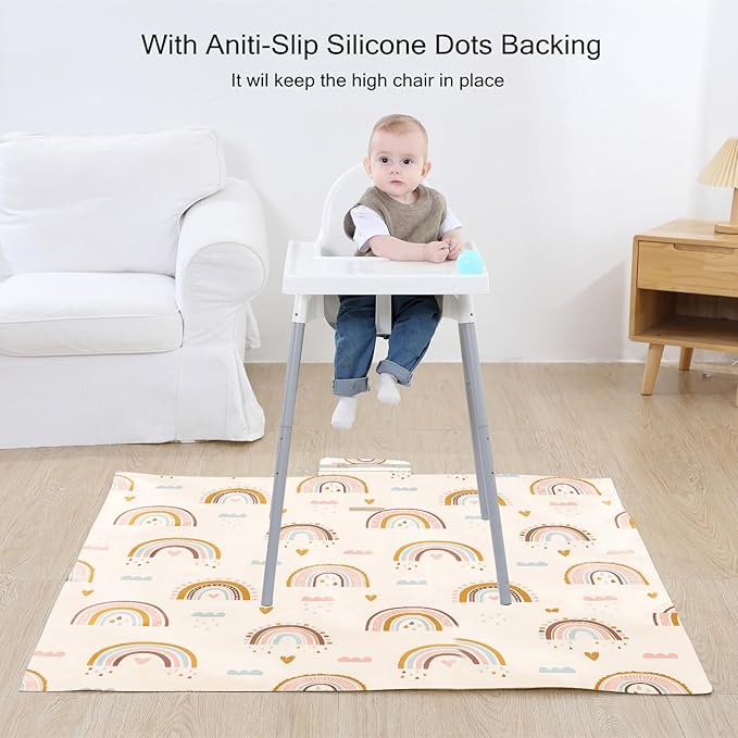 Insular Baby Splat Mat for Under High Chair/Arts/Crafts, Anti Slip and Waterproof Splash Mat for Floor, Portable Picnic Mat, 51x51 Inch, Rainbow