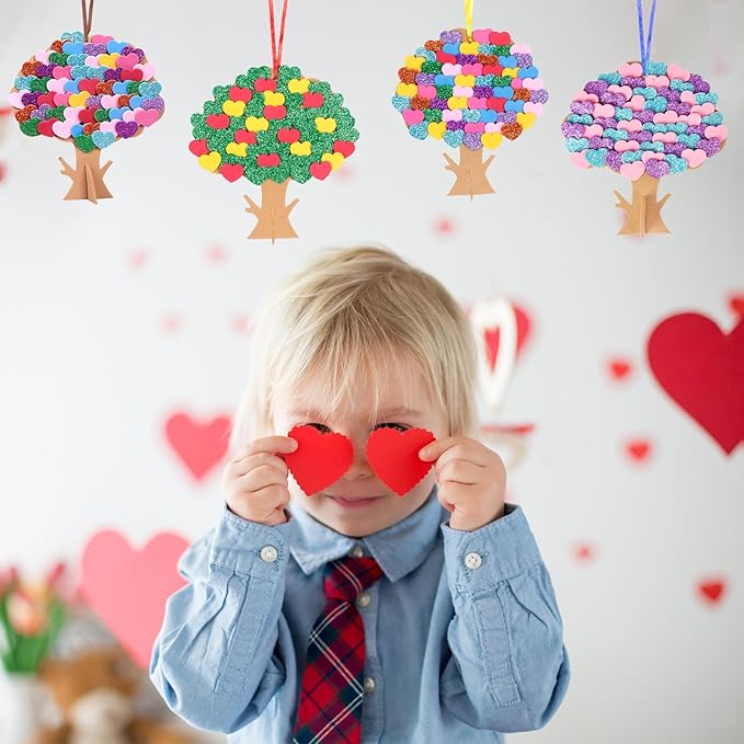 Fennoral 12 Pack Mother's Day Craft Kits for Kids Make You Own Love Heart Tree Foam Stickers DIY Mother's Day Arts and Crafts for Girls Boys Art Project Valentine's Day Gifts Mothers Day Decorations