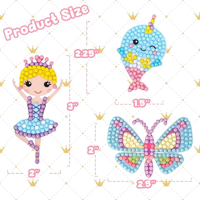 Cymbana Painting Diamond Kits for Kids 18 Pcs Princess and Their Buddy Gen Art Sticker for Kids Ages 6-8 8-12 Contains Unicorn, Mermaid