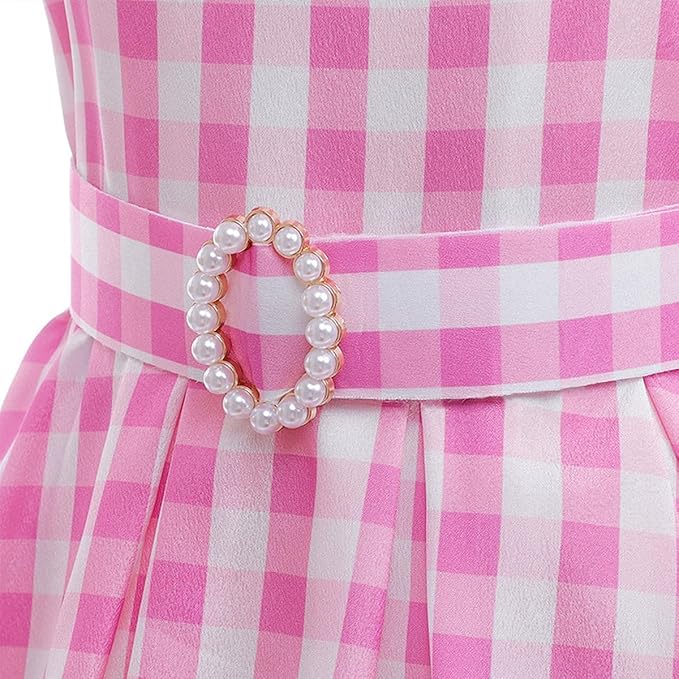 Robbie Clothes For Girls Pink Plaid Dress Movie Doll Costume Pink Robbie Outfit for Kids Halloween Carnival Dress Up