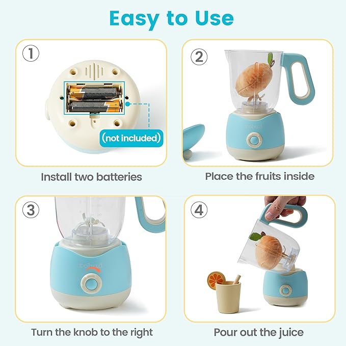 ROBUD Play Kitchen Toys, Toy Blender and Toy Juicer Set, Pretend Play Kitchen Appliances Toy Set with Accessories, Realistic Light and Sound, Boys & Girls Toys Ages 3+