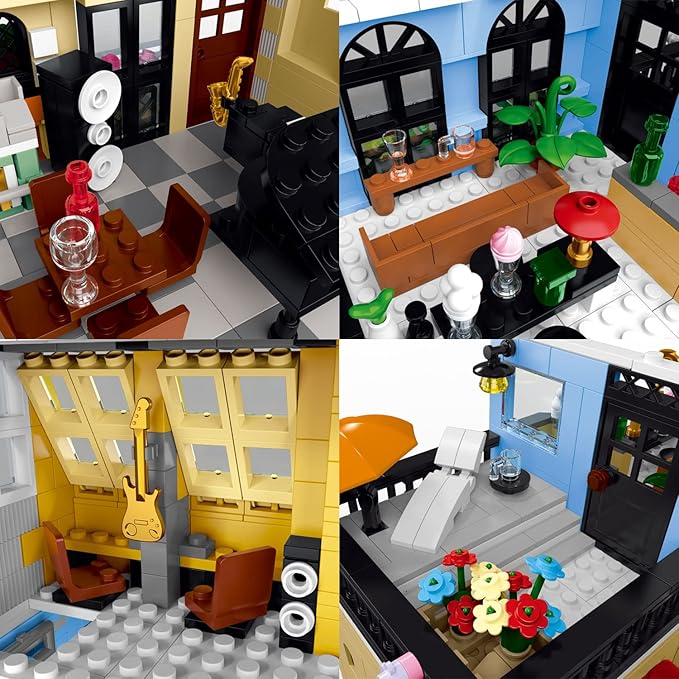 City Hotel Architecture Building Kit with Lights,3 Levels Garden Hotel Model Building Blocks Toy,for 12+Age Teen,Adult（1464 Pieces）