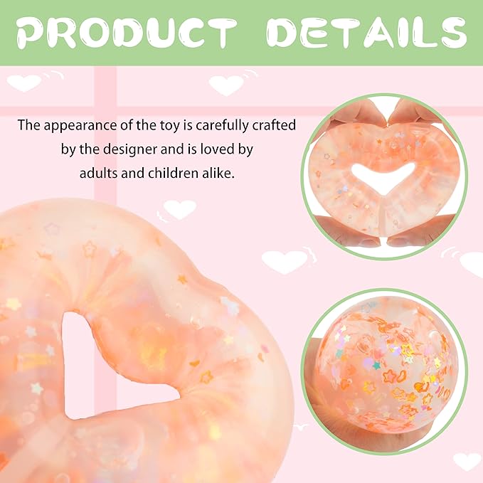 Wearable Squishy Stress Relief Toys, Glitter Heart Stress Relief Toy,Crystal Glitter Bracelet Soft Sensory Fidget Toys,Kids Party Favors,Classroom Rewards,Goody Bag Stuffer (Orange)