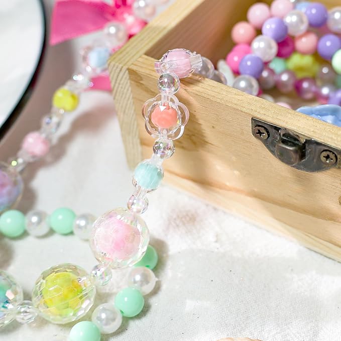 BigOtters Little Girls Necklace Bracelet, 6 Sets Lovely Colorful Beads Jewelry Princess Dress up for Toddlers Pretend Play Party Costume，Easter Eggs Stuffers Kids Easter Gift