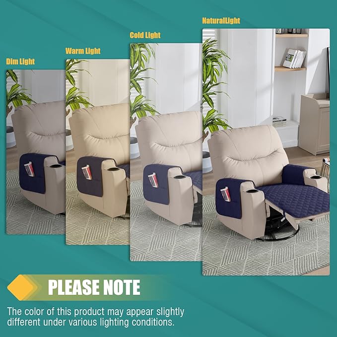 Ruaozz Waterproof Recliner Chair Covers Non Slip Chair Covers Recliner Seat Cover with Arms Washable Recliner Covers for Reclining Chair with Pocket, Covers for Recliner Chair (Dark Blue, Small-22'')