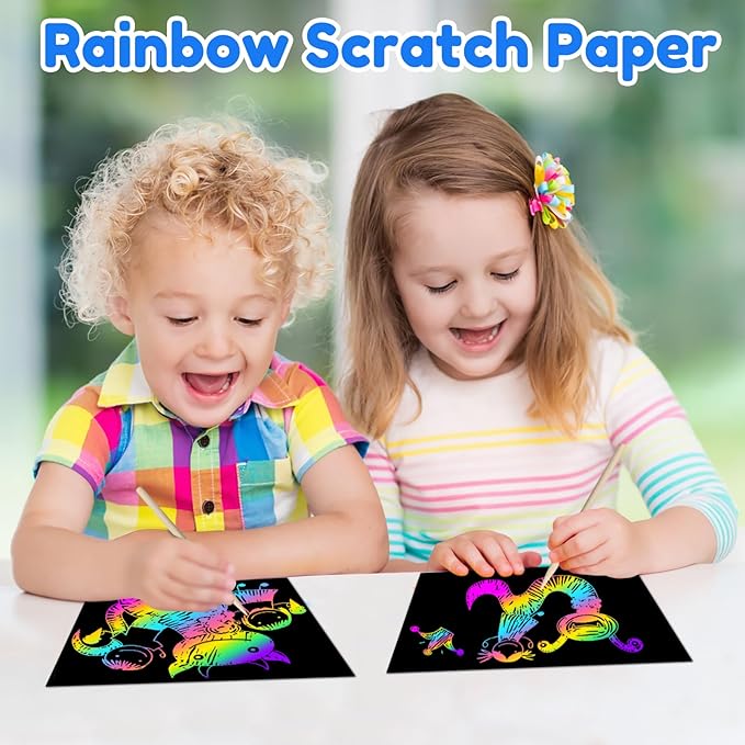 ZMLM Arts Crafts Gifts for Kids: 60PCS Rainbow Scratch Paper Art for Girls and Boys Ages 4-8 8-12 Craft Supplies Kit, Easter Basket Stuffers for Kid Toys Games Activities Valentines Day Gift (Blue)