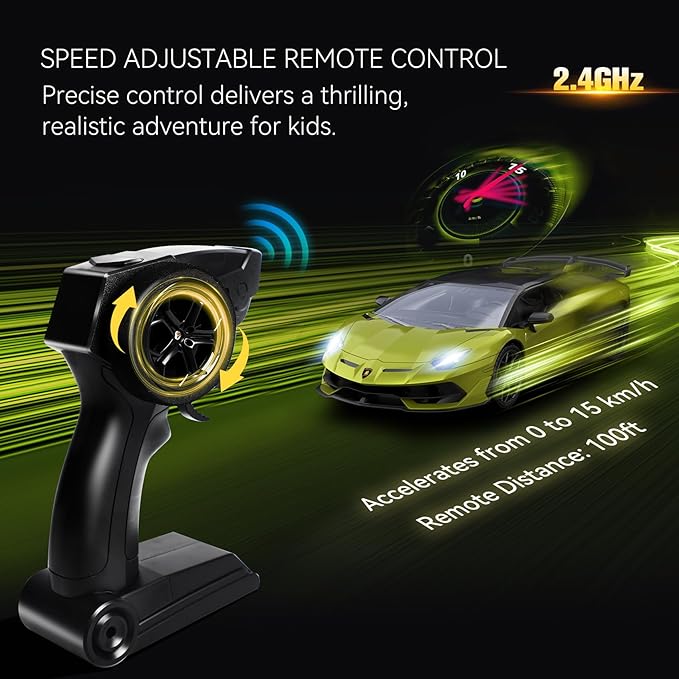 Lamborghini Remote Control Car, Officially Licensed 1:14 Lambo RC Car for Boys Girls Birthday Gift, Green Toys for 3 4 5 Years Old（Green）