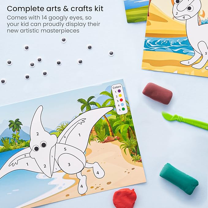 Arteza Kids Air Dry Clay, 35 Bars, Dinosaur Modeling Clay by Numbers Kit, Craft Supplies for Learning Centers and Educational Playtime