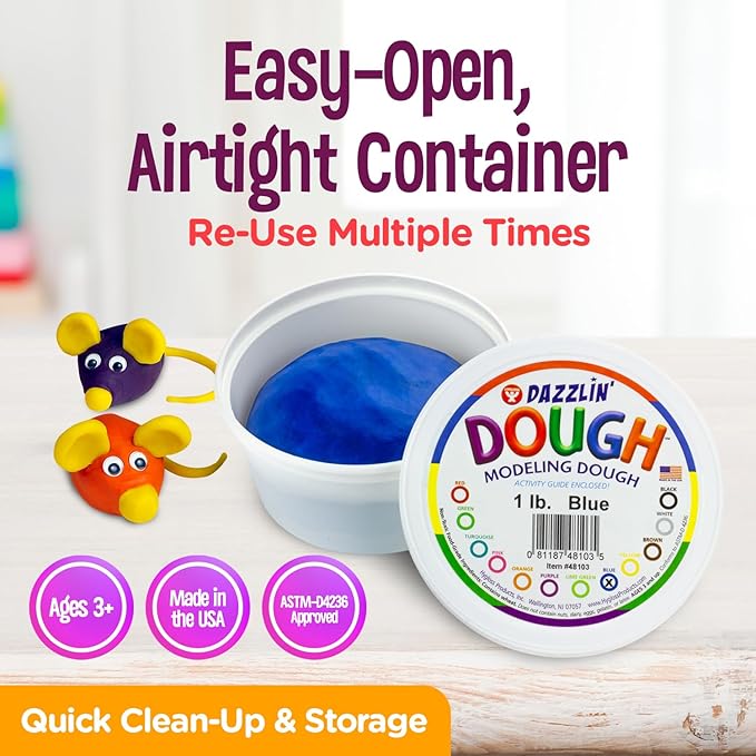 Hygloss Play Modeling Dough - 12lb. Dough Unscented - Safe & Non-Toxic for Kids Arts & Crafts - Party Favors - Classroom Supplies, 12 Assorted Colors