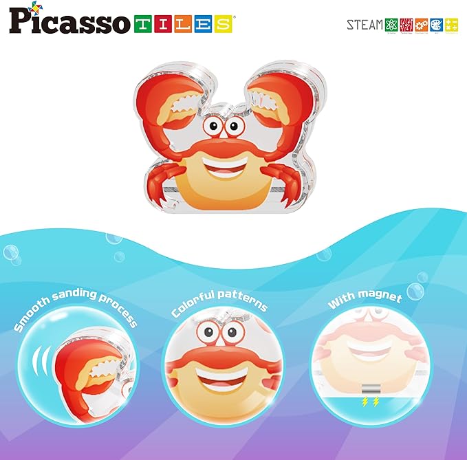 PicassoTiles Magnet Tile Building Blocks 8 Marine Animal Action Figures Compatible Magnetic Accessory Playset Tiles Kids Toys STEM Educational Learning Preschool Toddler Girls Boys Age 3+ PTA25