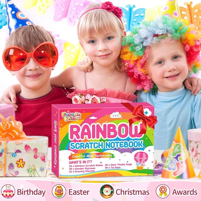 Party Favors for Kids: 36 Pack Rainbow Scratch Art Notebook Classroom School Supplies Bulk for Girls Boys Goodie Bags Stuffers, Return Gifts for Birthday Party Valentines Gift Kid Crafts