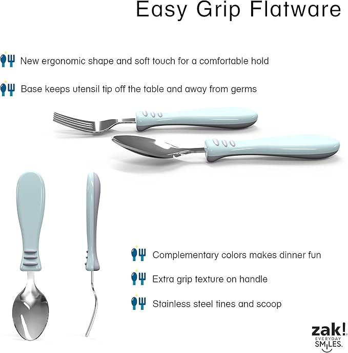 Zak Designs Bluey Kid Flatware Fun Character Art on Both Utensils, Non Slip Fork and Spoon Set is Perfect for Encouraging Picky Eaters to Finish Their Plates, 2 pack (4 PCS)