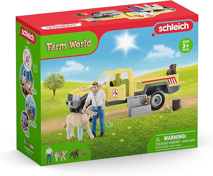 Schleich Vet Visit to the Farm Farm World 12-Piece Veterinarian and Truck Toy Set with Animal Toys for Kids Ages 3-8